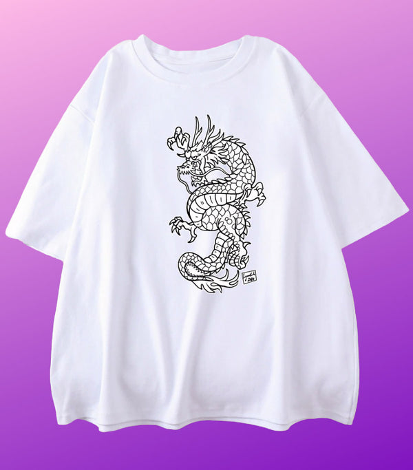 T Shirt Dragon Japonais Blanc
