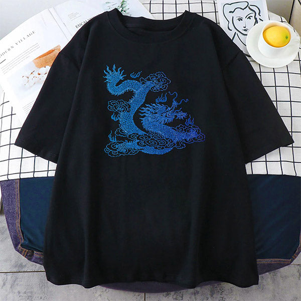 T Shirt Dragon Japonais Bleu