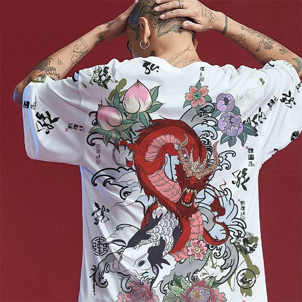 T-Shirt Dragon Japonais Floral