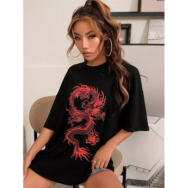 T Shirt Dragon Rouge Imprimé