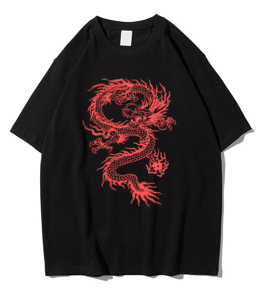 T-shirt Débardeur Arts Martiaux Avec Impression Dragon Chinois Rouge - Unisexe, Coton Léger, Coupe Classique