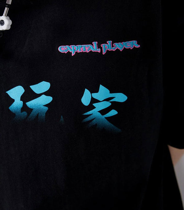 T-Shirt Dragon Kanji Bleu