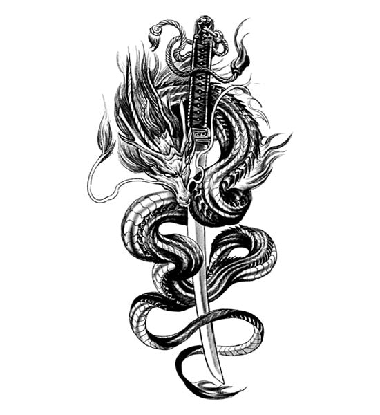 Tatouage éphémère dragon katana