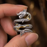 bague draconique argent détails dorés