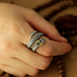Bague dragon argent 925 ajustable ecailles gravées