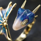 bague dragon bleu ajustable aile scintillantes