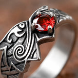 Bague Dragon Viking acier inoxydable zircon rouge