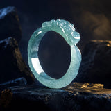 Bague Jade Dragon oriental avec écailles finement gravées