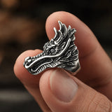 Bague Tête de Dragon acier style médiéval premium