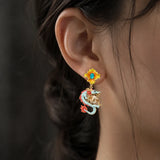 Boucle d'Oreilles en Forme de Dragon émaillée