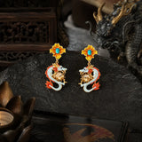 boucles d'oreille dragon plaqué or 18k