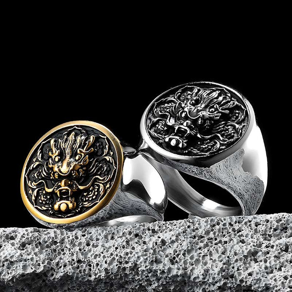 Bague Réglable Homme Femme - Motifs Dragon, Loup, Serpent Ou Boussole - Cadeau Vintage - 9