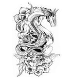 Tatouage éphémère dragon pivoine